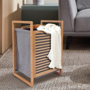 Bamboo Laundry Basket with Grey Bag - Image 3