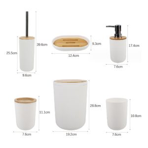 Sanitary 6-Pieces Bamboo Cover Bathroom Accessories Set - Image 3