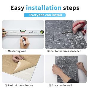 Brick 3D Foam Wall Sticker Grey 77 x 70 x 0.6 cm - Image 4