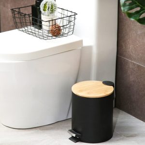 Bathroom Trash Can with Bamboo Lid Soft Close and Foot Pedal 5L - Image 3