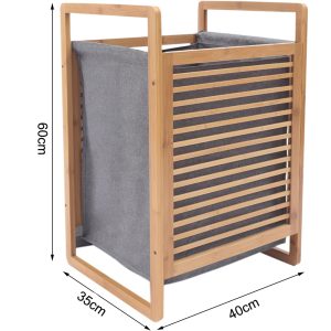 Bamboo Laundry Basket with Grey Bag - Image 4