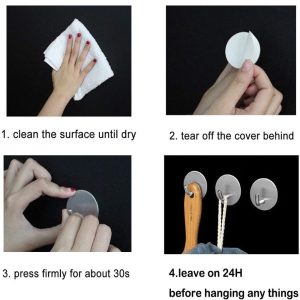 2-Pieces Heavy Duty No Drill Stainless Steel Self Adhesive Hooks 1004-2/5 - Image 5