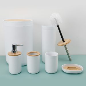 Sanitary 6-Pieces Bamboo Cover Bathroom Accessories Set - Image 5
