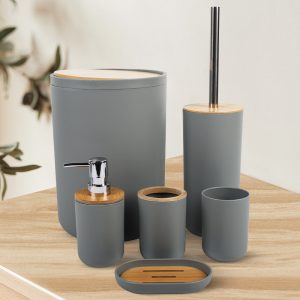 Sanitary 6-Pieces Bamboo Cover Bathroom Accessories Set - Image 2