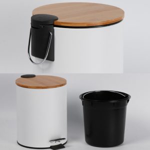 Bathroom Trash Can with Bamboo Lid Soft Close and Foot Pedal 5L - Image 5