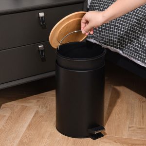 Bathroom Trash Can with Bamboo Lid Soft Close and Foot Pedal 5L - Image 6