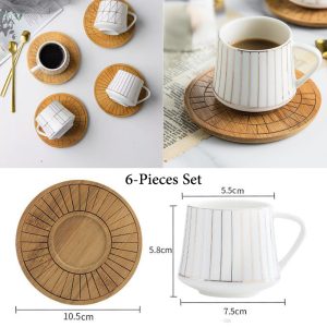Ceramic Tea 6 Cups 90oz With 6 Bamboo Plates - Image 3