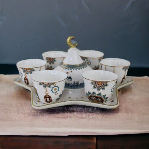 Ramadan, 6-Pieces Ceramic Coffee Cup With Tray And Built-In Candy Jar - Image 1