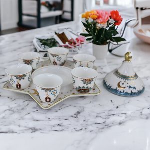 Ramadan, 6-Pieces Ceramic Coffee Cup With Tray And Built-In Candy Jar - Image 3