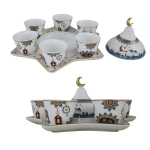 Ramadan, 6-Pieces Ceramic Coffee Cup With Tray And Built-In Candy Jar - Image 2