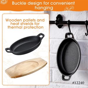 Cast Iron Mini Oval Serving Dish Pans with Wooden Base - Image 5