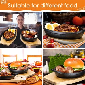 Cast Iron Mini Oval Serving Dish Pans with Wooden Base - Image 4