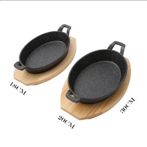 Cast Iron Mini Oval Serving Dish Pans with Wooden Base - Image 6