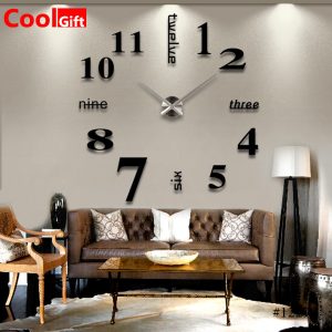 DIY Wall Clock 3D Mirror, Word & Number ZH015-Black - Image 3