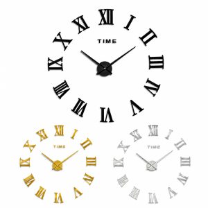 DIY Wall Clock 3D Mirror, Roman Number ZH019-Black