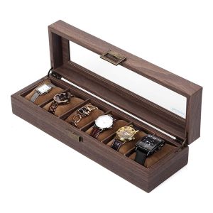 6-Slots Wood Grain PU Leather Watch Box Organizer - Image 3