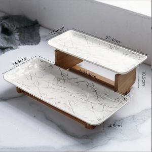 2-Tier Ceramic Bowl With Bamboo Stand For Fruit & Snacks - Image 5