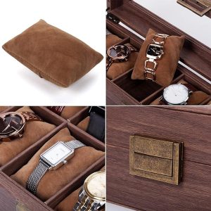 6-Slots Wood Grain PU Leather Watch Box Organizer - Image 5