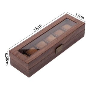 6-Slots Wood Grain PU Leather Watch Box Organizer - Image 4