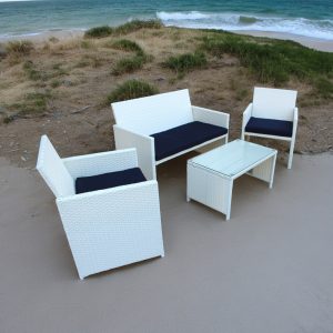4-Piece Rattan Patio Set with Navy Cushions (2+1+1+Table) - Image 3