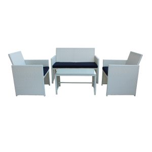 4-Piece Rattan Patio Set with Navy Cushions (2+1+1+Table) - Image 5