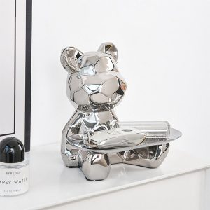 Ceramic Plating Bear Statue With Tray For Storage - Image 3
