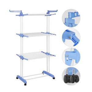 30Kg Max Load 3- Layer Folding Clothes Dryer Rack With 4 Wheels & Powder Coated Steel Tubes  (L75 x W64 x H170)cm - Image 3