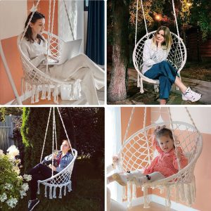 Cotton Hammock Hanging Chair Swings Comfortable Sturdy Knitted For Living Room & Patio - Image 13