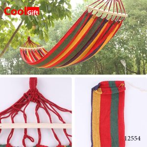 200x100cm Single Leisure Cotton Canvas Stripes Hammock - Image 3