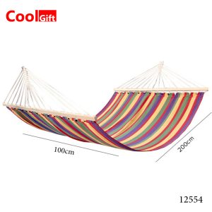 200x100cm Single Leisure Cotton Canvas Stripes Hammock - Image 6