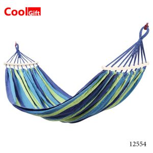 200x100cm Single Leisure Cotton Canvas Stripes Hammock - Image 7