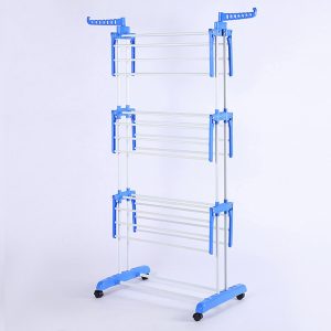 30Kg Max Load 3- Layer Folding Clothes Dryer Rack With 4 Wheels & Powder Coated Steel Tubes  (L75 x W64 x H170)cm - Image 5