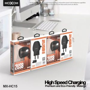 Moxom MX-HC15 Charger, 2.4A, two fast ports, with Built-in Cable - Image 3