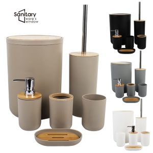 Sanitary 6-Pieces Bamboo Cover Bathroom Accessories Set - Image 1