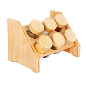 6-Glass Seasoning Jar with Bamboo Stand Holder Set BM-06MH