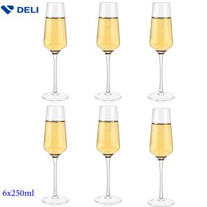DELI 6-Pieces 250-ml Clear Glasses Thin Rim Set Long Stem - Image 1