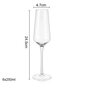 DELI 6-Pieces 250-ml Clear Glasses Thin Rim Set Long Stem - Image 3