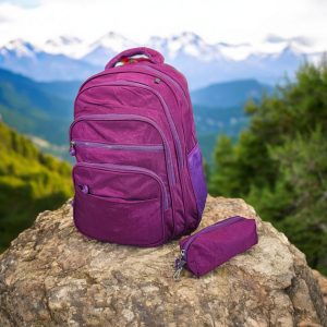 18 Inch 6 Zippers Waterproof Crinkle Fabric Backpack With Pencil Case - Image 5