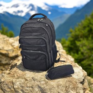 18 Inch 6 Zippers Waterproof Crinkle Fabric Backpack With Pencil Case - Image 6