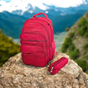 18 Inch 6 Zippers Waterproof Crinkle Fabric Backpack With Pencil Case - Image 7