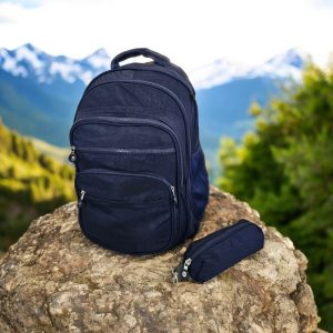 18 Inch 6 Zippers Waterproof Crinkle Fabric Backpack With Pencil Case - Image 8