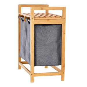Bamboo Laundry Hamper and Shelf with 2 Sliding Bag Sections - Image 8