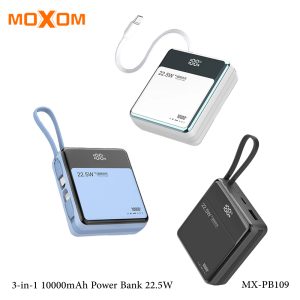 MOXOM MX PB109 10000MAH Power Bank - Built In Cable - Black - Image 1