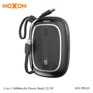 MOXOM MX PB125 10000mAh Built In Cable Power Bank - Black - Image 1