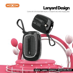 MOXOM MX PB125 10000mAh Built In Cable Power Bank - Black - Image 3