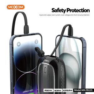 MOXOM MX PB125 10000mAh Built In Cable Power Bank - Black - Image 4