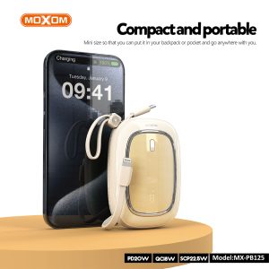 MOXOM MX PB125 10000mAh Built In Cable Power Bank - Black - Image 6