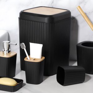 Luxurious 6-Pieces Bamboo Cover Bathroom Accessories Set - Image 2
