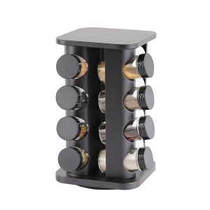 16-JARS 100ML Stainless Steel Rotating Seasoning Spice Jar Set Black - Image 1