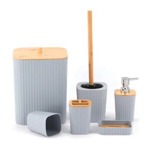 Luxurious 6-Pieces Bamboo Cover Bathroom Accessories Set - Image 1